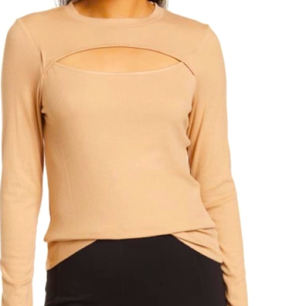 SANTUARY Tan Long Sleeve Cutout Top - Size S/M - NEW